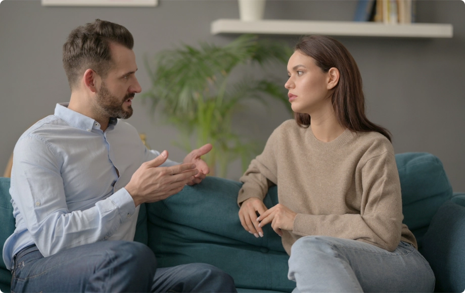 Man talking to spouse about collaborative divorce