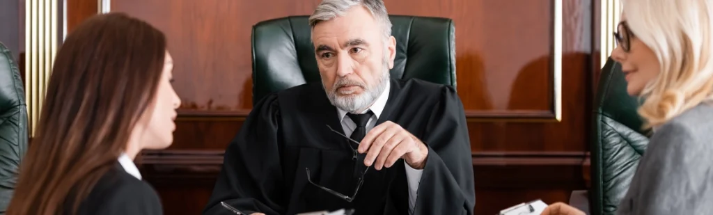 Attorney and client in court requesting a continuance